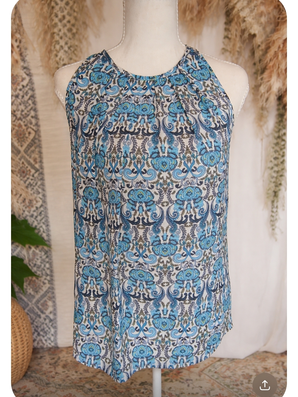 Anne Carson Sleeveless Blue Paisley Halter Neck Top Small